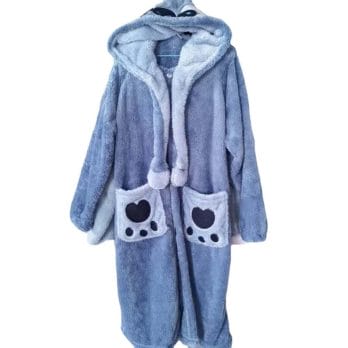 Kawaii Cartoon Rabbit Police Officer Blue Flannel Thickened Long Nightgown For Men Women With Ear Warm Coral Fleece Home Service 5