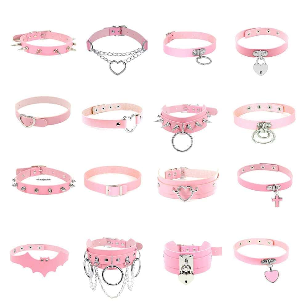Pink Collar Choker Halskette PU Leder Kawaii Eboy Egirl 1
