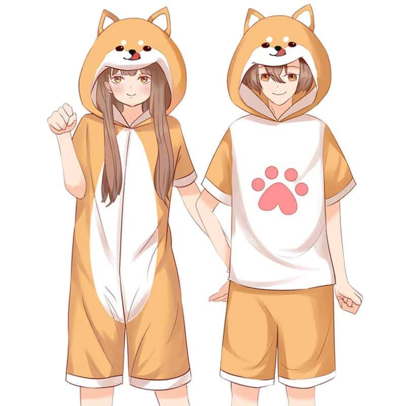 Kawaii Shiba Inu Pajamas Onesie Adults Kigurumi Corgi Hooded Sleepwear Plus Size Cute Anime Short Jumpsuit Women Men Nightwear 1