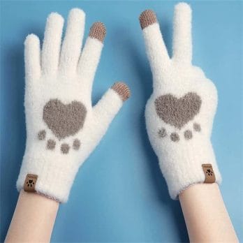 Fashion Cat Paw Printing Gloves Mobile Phone Touchscreen Knitted Gloves Winter Thick & Warm Adult Soft Fluffy Gloves Men's Women 2