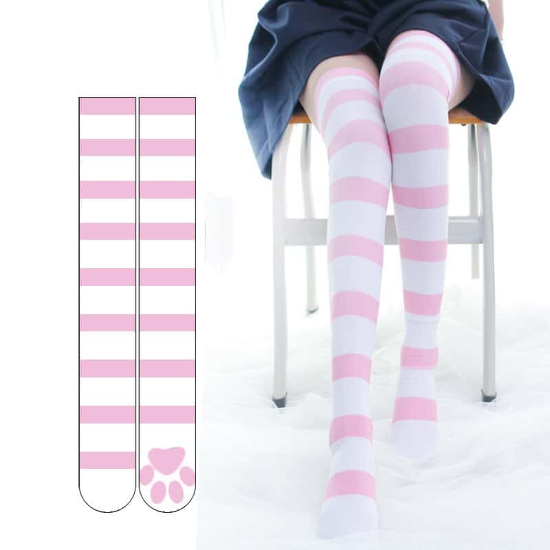 Overknee Socken rosa gestreift Kawaii 1