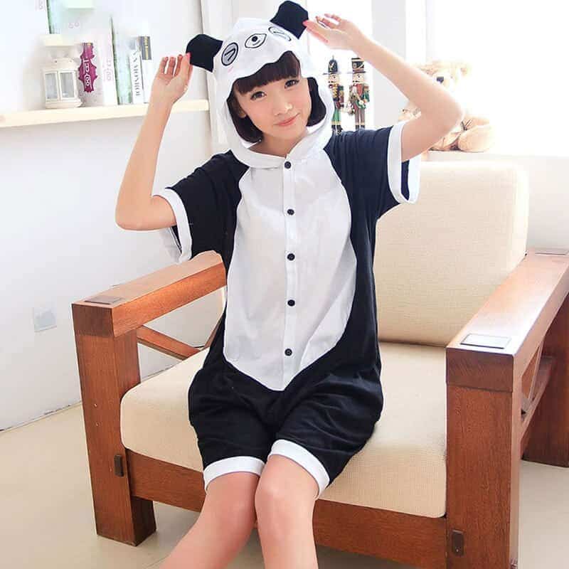 Summer Pajama Short Sleeve Kigurumis  Anime Blue Onesie Cute Funny Suit  Cotton Hooded Jumpsuit Animal Cat Panda Homewear 2