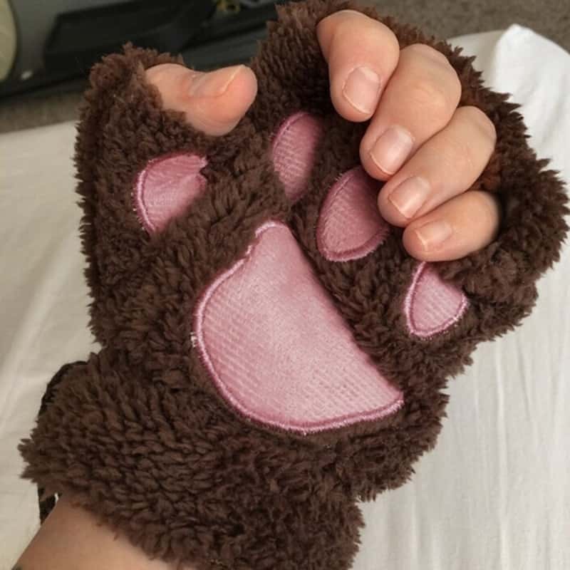 Fashion Girls Lovely Cat Claw Paw Plush Mittens Warm Soft Plush Short Fingerless women Leisure Bear Cat Gloves Half Finger Gifts 6