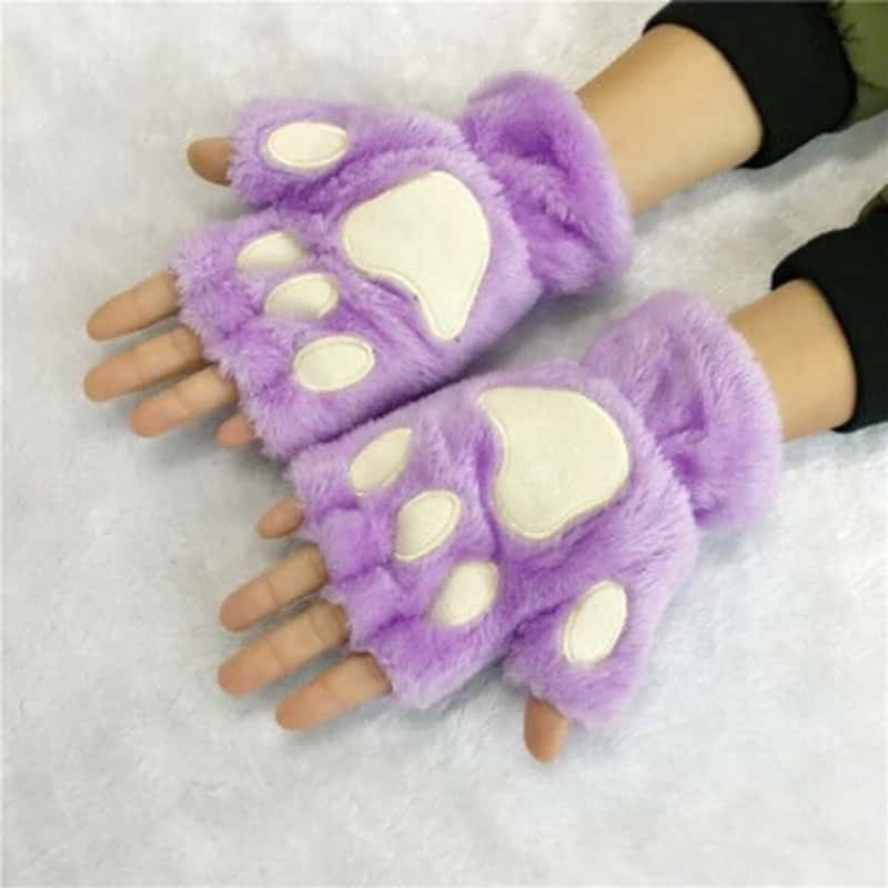 Fashion Girls Lovely Cat Claw Paw Plush Mittens Warm Soft Plush Short Fingerless women Leisure Bear Cat Gloves Half Finger Gifts 4