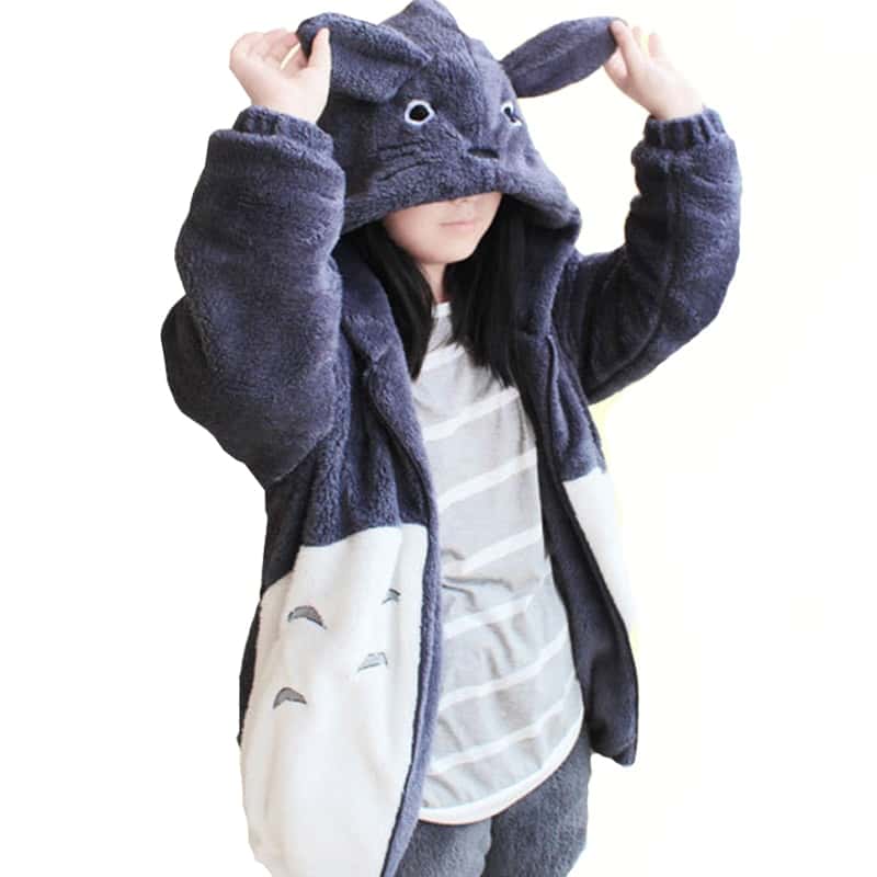 Hooded Sweatshirt Kawaii Totoro Men Women Harajuku Soft Plush Hoodies Plus Size Oversized Cosplay Jacket Coat Loose Sweatshirt 1