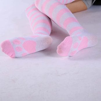 Overknee Socken rosa gestreift Kawaii 5