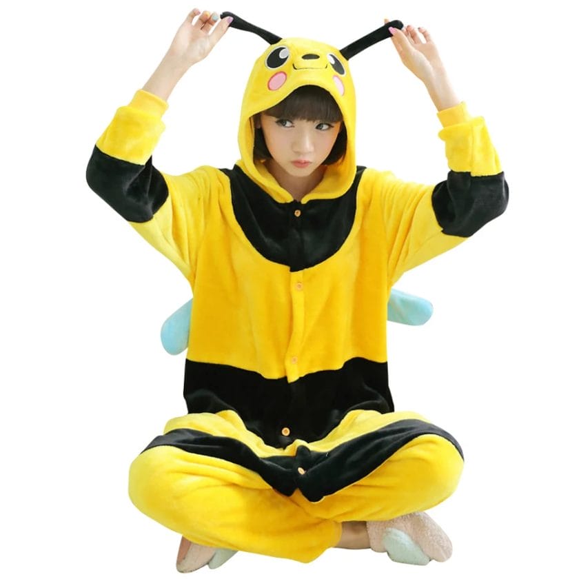 Animal Cosplay Bee Kigurumi Flano Costume Adult Onesies Pajama For Halloween Carnival Masquerade Party 1