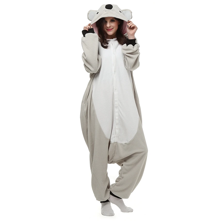 Adults Polar Fleece Kigurumi Women Anime Cosplay Costume Men Grey Koala Animal Onesies Pajama Halloween Carnival Party Jumpsuit 1