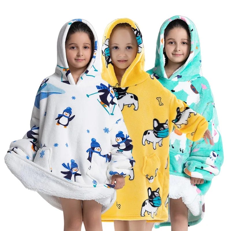 Family Matching Outfits Kids's Blanket Hoodie for Winter Children's Home Wear Thick Loungewear 1