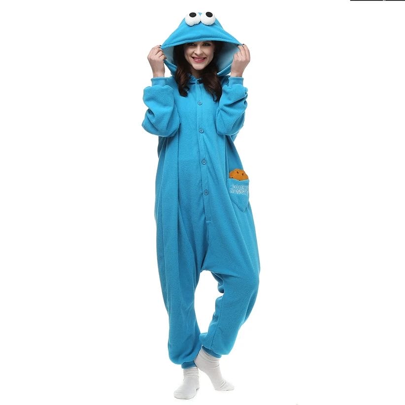 Adults Polar Fleece Kigurumi Cookie Monster Women Cosplay Costume Men Animal Onesies Pajamas Halloween Carnival Party Jumpsuit 1