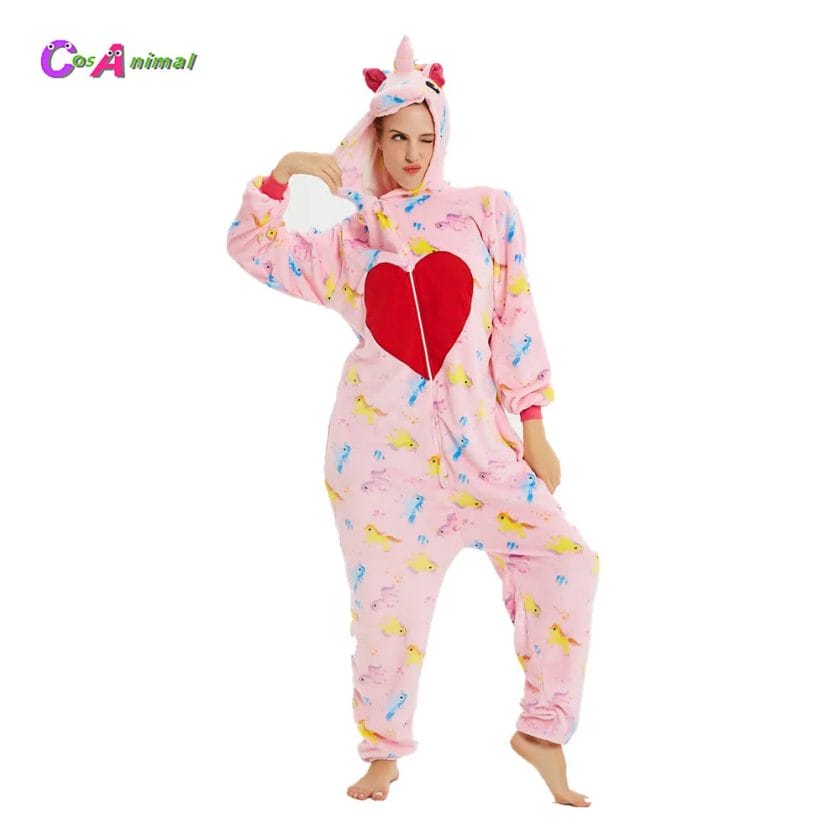 Love Heart Unicorn Adult's Animal Kigurumi Women's Men's Cosplay Costume Onesies Pajamas For Halloween Carnival New Year Party 1