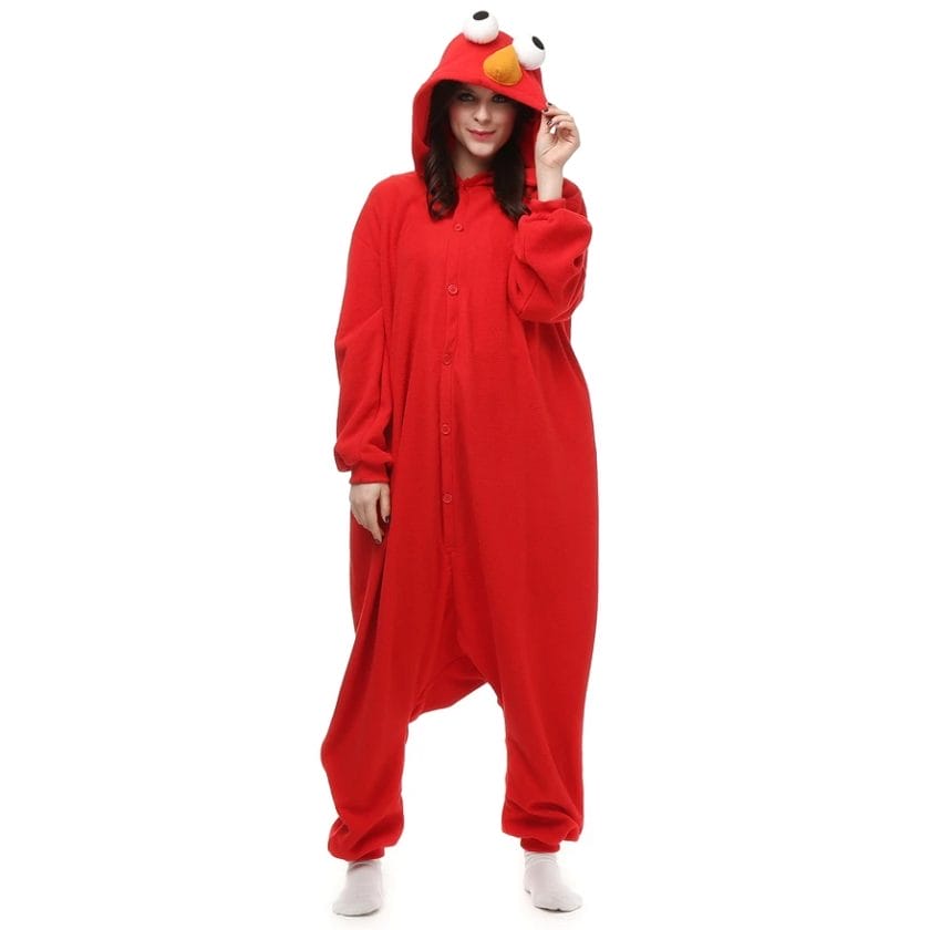 Adults Polar Fleece Kigurumi Elmo Costume Women Cartoon Animal Onesies Pajama Men Halloween Carnival Party Jumpsuit Clothing 1