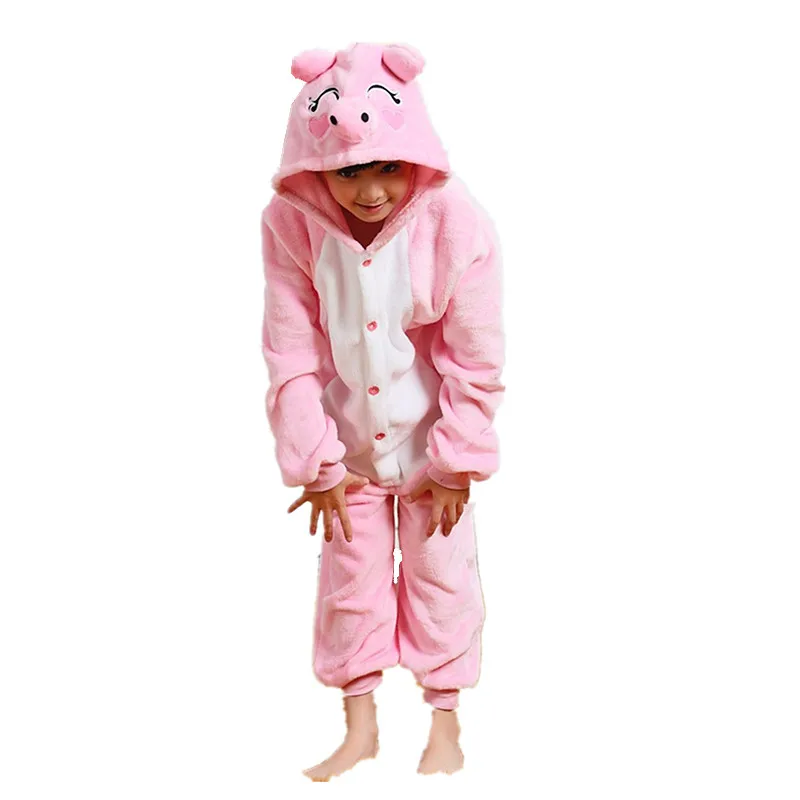 Children's Pink Pig Flannel Kigurumi Kids Onesies Pajamas Cosplay Costume For Halloween Carnival New Year Party 1