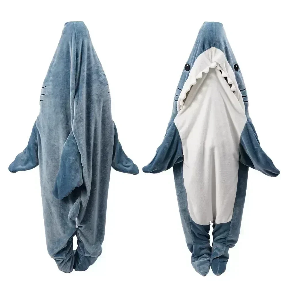 Cartoon Shark Sleeping Bag Pajamas Office Nap Shark Blanket Karakal Soft Cozy Fabric Mermaid Shawl Blanket for Children Adult 1