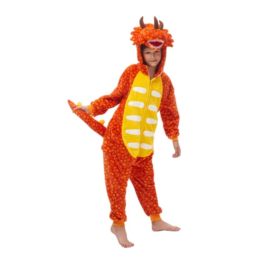 Orange Triceratops Dinosaur Children Kigurumi Kids Onesies Pajamas Cosplay Costumes For Halloween New Year Carnival Party 1