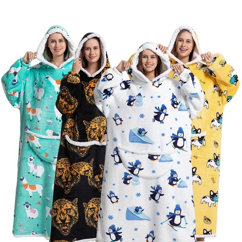 Women's Wearable Blanket Hoodie Adult's Winter Home Wear Thick Loungewear 1