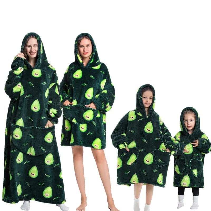 Wearable Blanket Hoodies Family Homewear Thick Loungewear Plush Flannel Pajamas For Parents 1