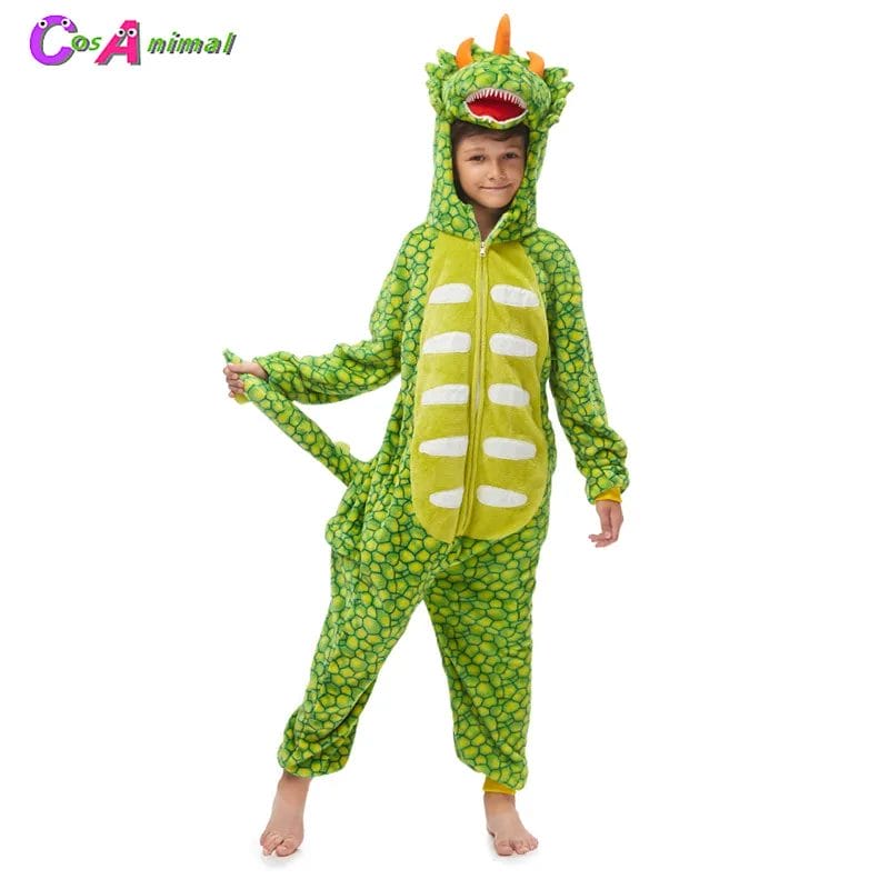 Children's Light Green Triceratops Dinosaur Kigurumi Kids Onesies Pajamas Cosplay Costumes For Halloween New Year Carnival Party 1