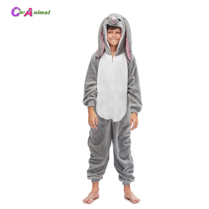 Gray Long Ear Rabbit Children Kigurumi Kids Onesies Pajamas Cosplay Costumes For Halloween New Year Carnival Party 1